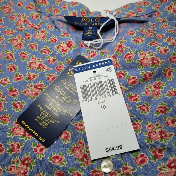 Polo Ralph Lauren Babydoll Dress Button Front Blue Floral Sz 10 Cottagecore NEW - Picture 8 of 11